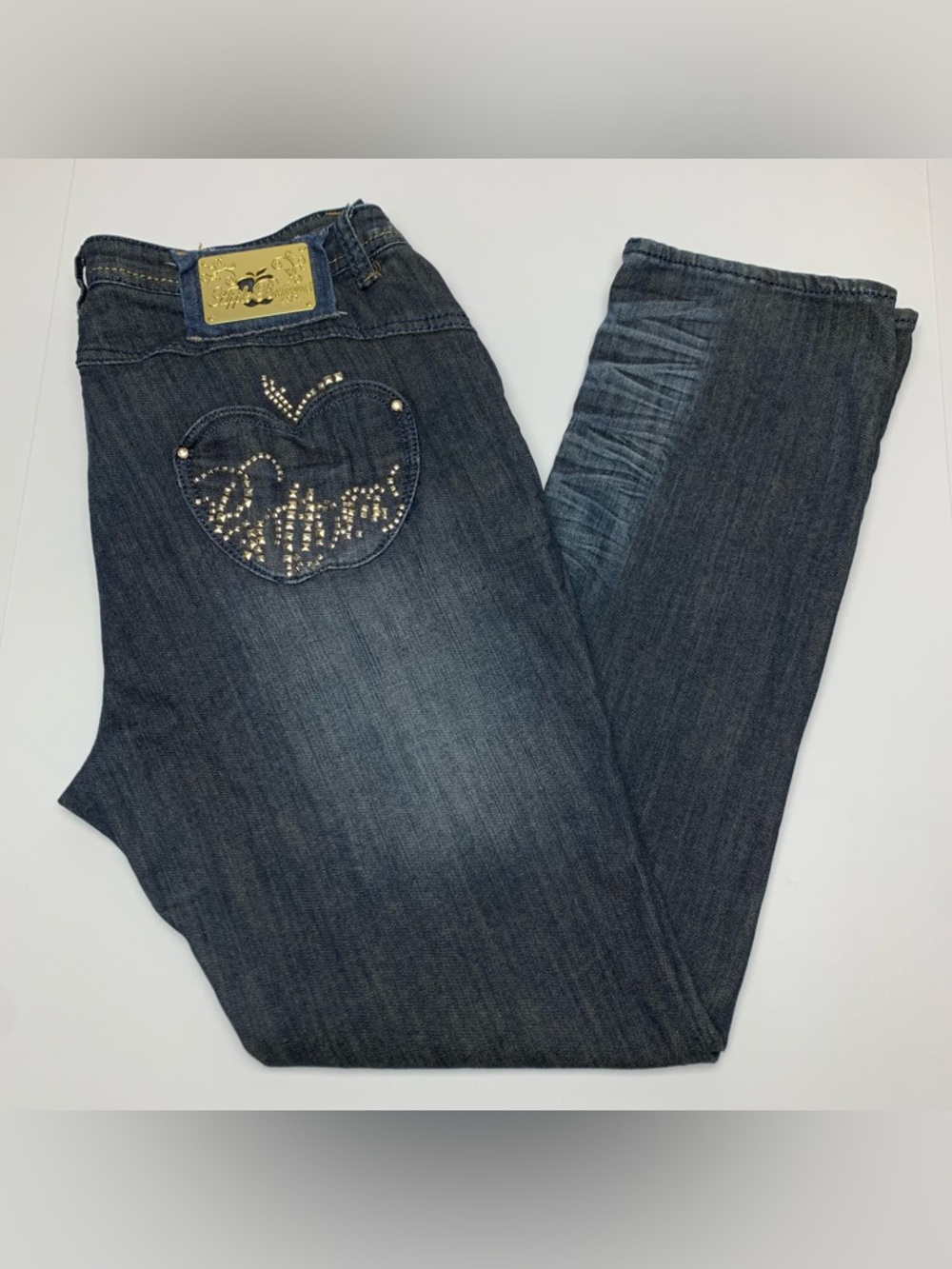 Vintage Apple Bottoms Jeans Y2k Embellished Blue Denim Pants Womens Size 16
